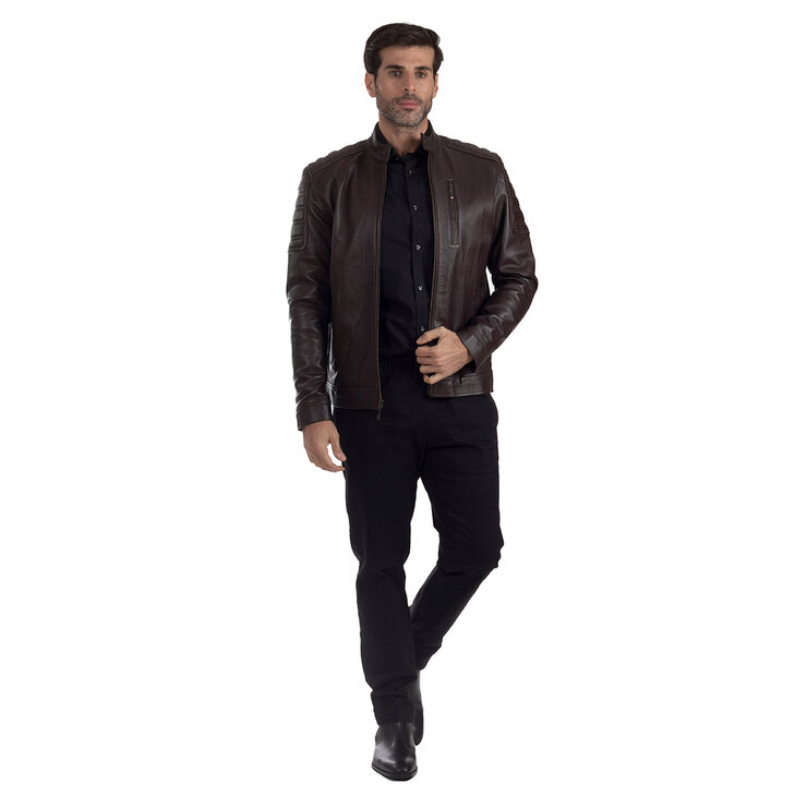 Perry Ellis, Chamarra de Piel para Caballero, Color Café Medio, Varias Tallas — Imagen 1 de 2