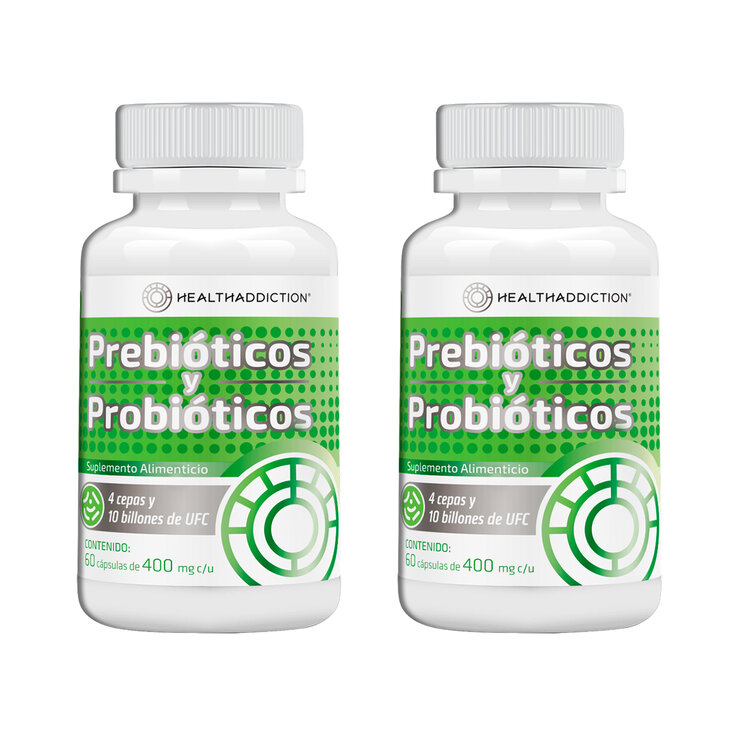 Healthaddiction Prebióticos y Probióticos 2 Frascos con 60 Cápsulas c/u — Imagen 1 de 4