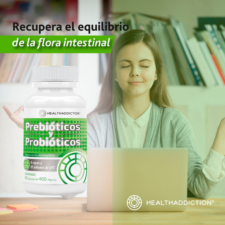 Healthaddiction Prebióticos y Probióticos 2 Frascos con 60 Cápsulas c/u — Imagen 4 de 4