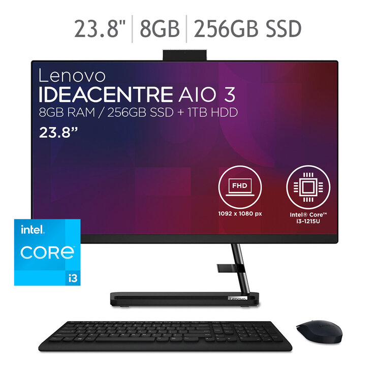 Lenovo IdeaCentre All-In-One 3 23.8" Full HD Intel Core i3 8GB 256GB SSD — Imagen 1 de 4