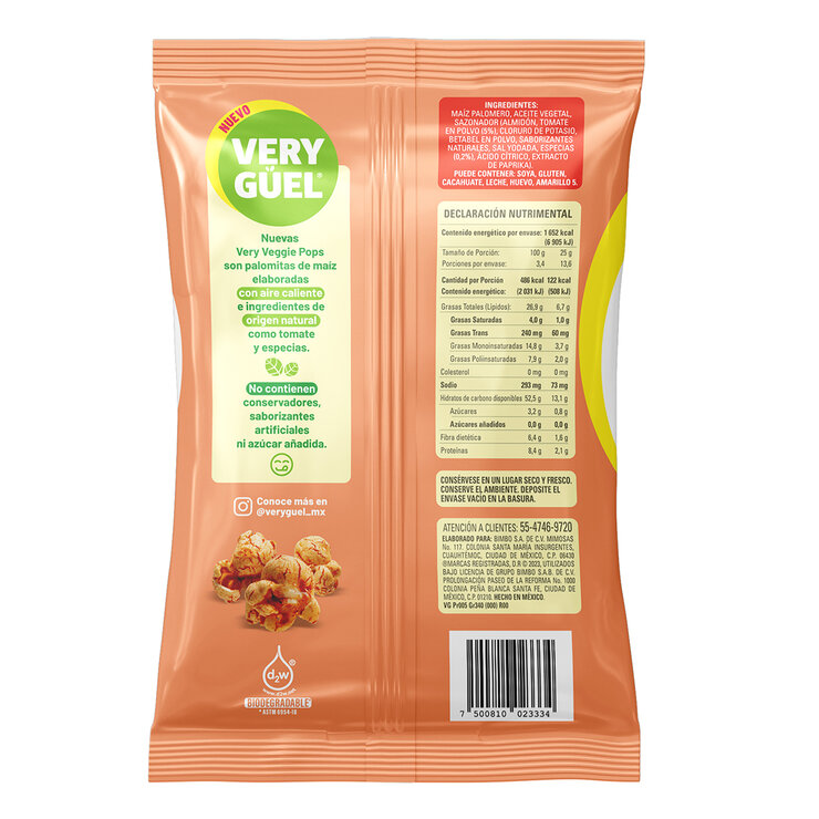 Very Guel Veggie Pops Palomitas de Maíz Sabor a Tomate y Especias 340 g — Imagen 3 de 4
