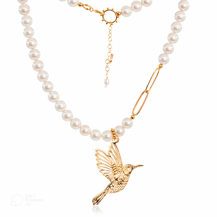 Ablime, Collar Corto en Perla de Río con Dije de Colibrí — Imagen 2 de 3