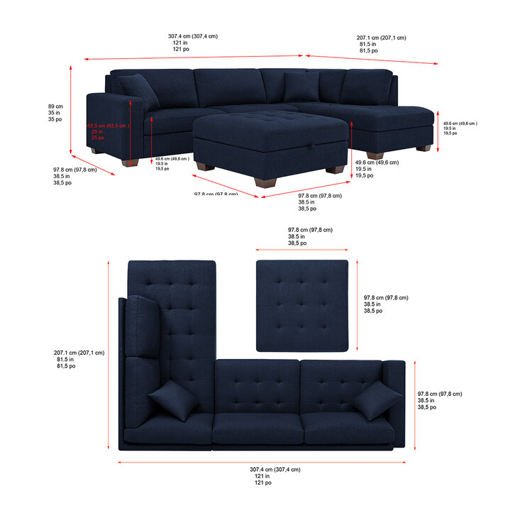 Thomasville, Sofa Seccional de Tela con Otomano con Almacenamiento — Imagen 2 de 4