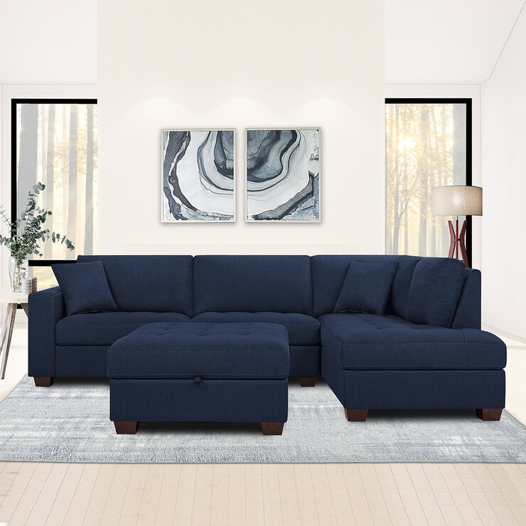 Thomasville, Sofa Seccional de Tela con Otomano con Almacenamiento — Imagen 1 de 4