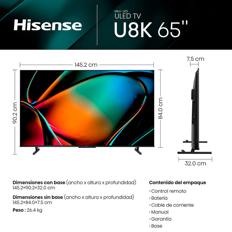 Hisense Pantalla 65U8K Miniled 4K Google TV — Imagen 3 de 4
