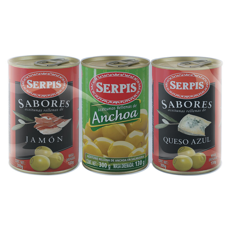 Serpis Mix de Aceitunas Rellenas de Sabores 3 pzas de 300 g — Imagen 1 de 4