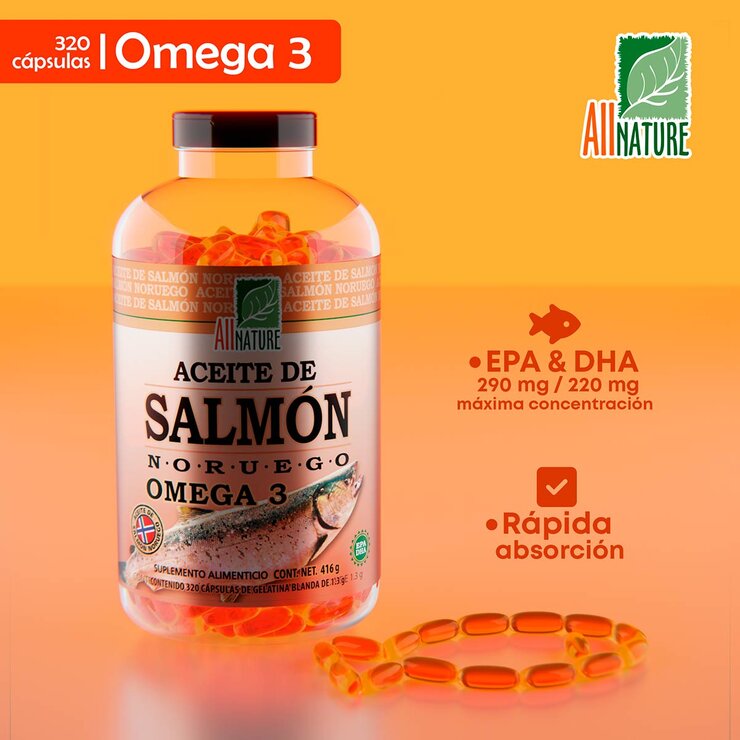 All Nature Aceite De Salmón Noruego Omega 3 Con 320 Cápsulas — Imagen 2 de 4