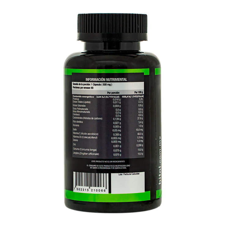 Bitol Vitamina C, Vitamina D, Zinc, Selenio, Cúrcuma y Jengibre 90 Cápsulas — Imagen 2 de 3