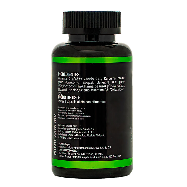 Bitol Vitamina C, Vitamina D, Zinc, Selenio, Cúrcuma y Jengibre 90 Cápsulas — Imagen 3 de 3