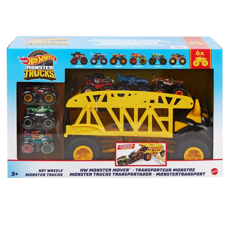 Hot Wheels Monster Vehículo Transportador con 6 Vehículos Monster Trucks a Escala — Imagen 1 de 4