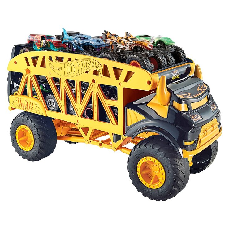 Hot Wheels Monster Vehículo Transportador con 6 Vehículos Monster Trucks a Escala — Imagen 3 de 4