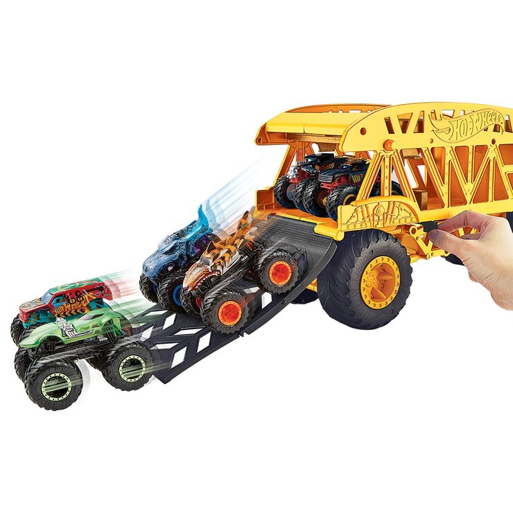 Hot Wheels Monster Vehículo Transportador con 6 Vehículos Monster Trucks a Escala — Imagen 4 de 4