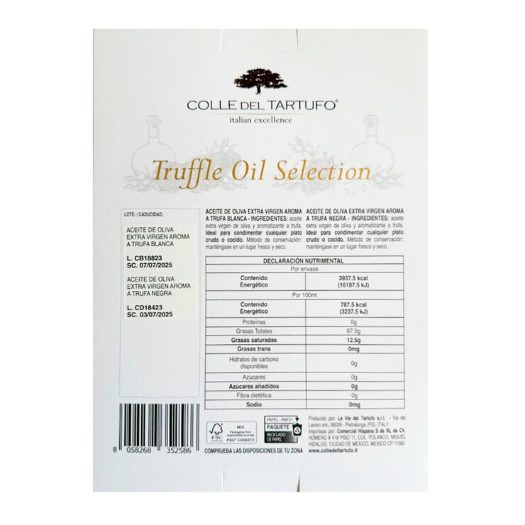 Colle Del Tartufo Aceite De Oliva Extra Virgen con Aroma a Trufa Negra y Blanca 2 pzas de 250 ml  — Imagen 2 de 3