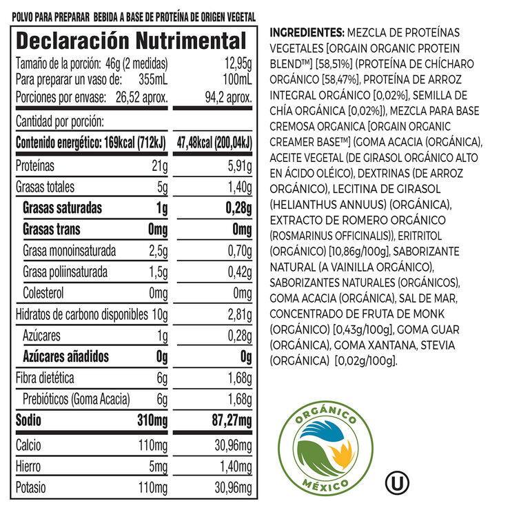 Orgain Proteína Orgánica en Polvo Sabor Horchata 1.2 kg — Imagen 2 de 4