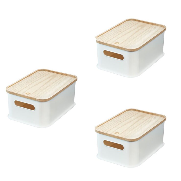 iDesign Juego de 3 Cajas Apilables con Tapa de Madera — Imagen 1 de 4