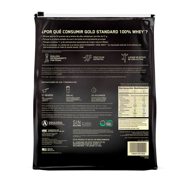 Gold Standard Whey Proteína en Polvo Sabor Helado de Vainilla 2.48 kg — Imagen 2 de 2