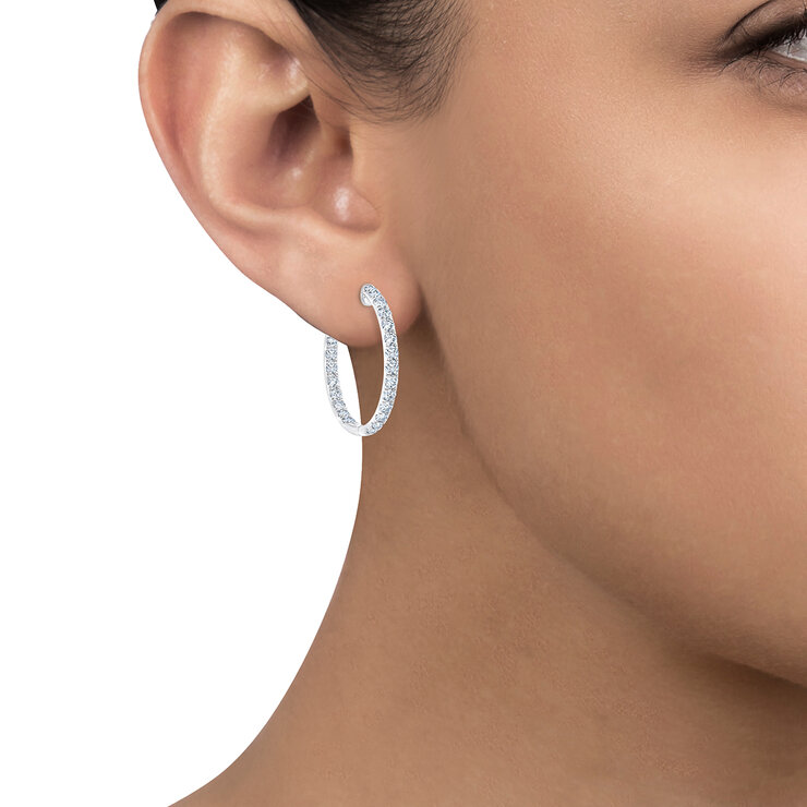 2.00ctw, Arracadas de Diamantes, Corte Redondo, Oro Blanco de 14K — Imagen 4 de 4
