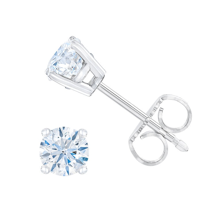 Aretes de Diamantes, 0.8ctw, Corte Redondo, Oro Blanco de 14K — Imagen 1 de 4