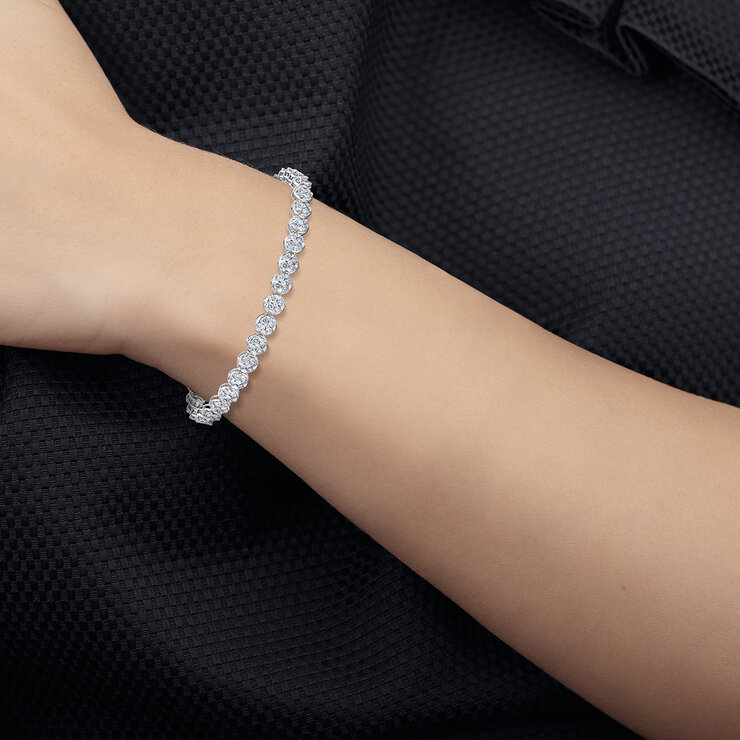 3.00ctw, Pulsera de Diamantes, Corte Redondo Brillante, Oro Blanco 14K — Imagen 2 de 4
