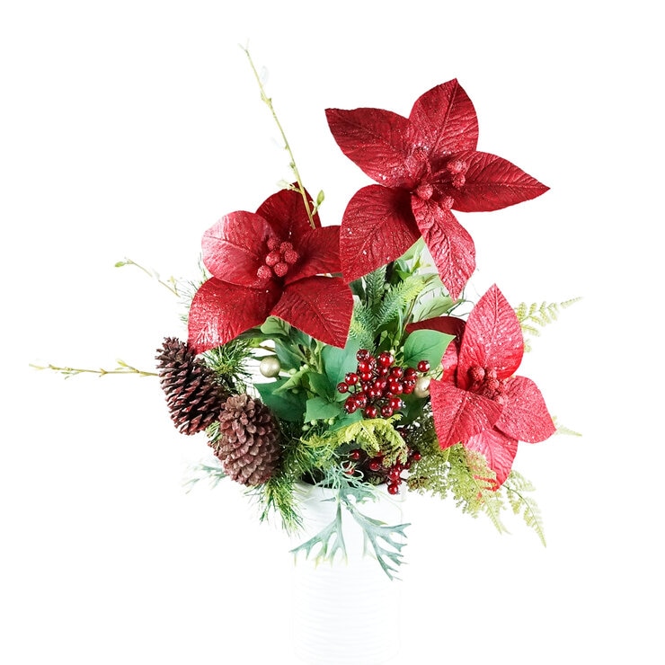 ETG, Arreglo Navideño con Nochebuenas, Piñas y Berries — Imagen 1 de 3