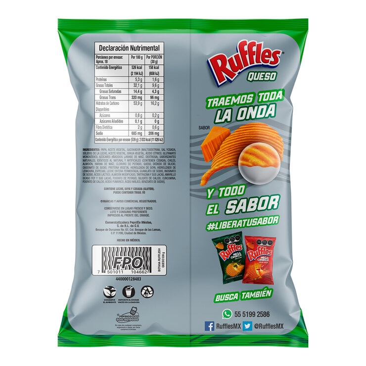 Ruffles Papas Fritas Onduladas sabor Queso 539 g — Imagen 3 de 3