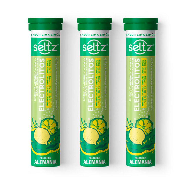 Seltz Electrolitos 3 Tubos de 13 Tabletas Efervescentes c/u Sabor Lima Limón