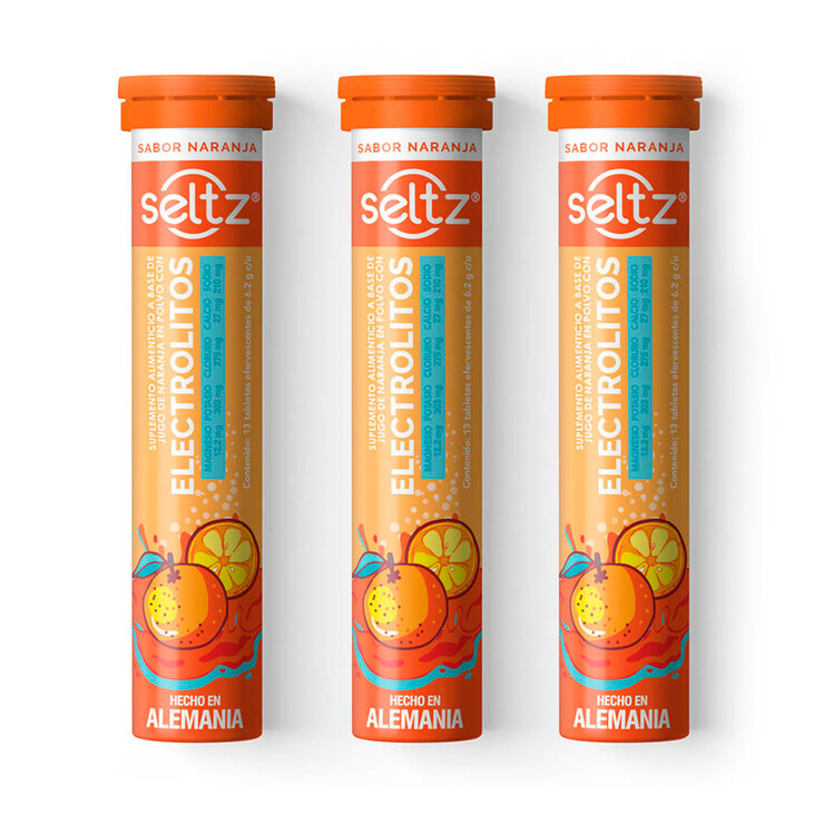 Seltz Eletrolitos 3 Tubos con 13 Tabletas Efervescentes c/u Sabor Naranja — Imagen 1 de 4
