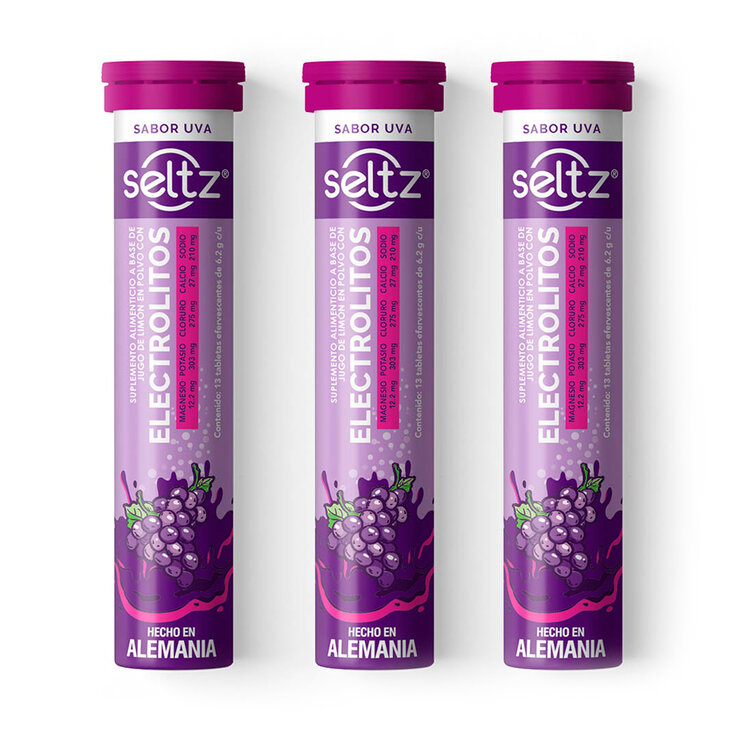 Seltz Electrolitos 3 Tubos de 13 Tabletas Efervescentes c/u Sabor Uva — Imagen 1 de 4