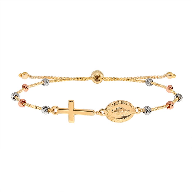 Pulsera Religiosa, Oros Amarillo, Blanco y Rosa de 14K — Imagen 1 de 4