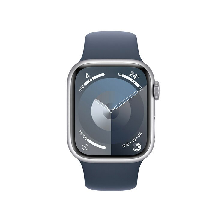 Apple Watch S9 (GPS) Caja de aluminio plata 41mm con correa deportiva Azul tempestad — Imagen 4 de 4