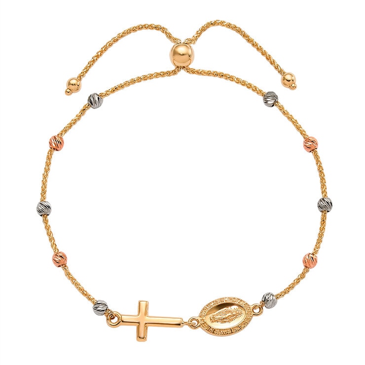 Pulsera Religiosa, Oros Amarillo, Blanco y Rosa de 14K — Imagen 2 de 4