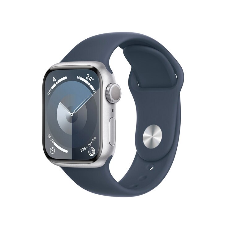 Apple Watch S9 (GPS) Caja de aluminio plata 41mm con correa deportiva Azul tempestad — Imagen 1 de 4