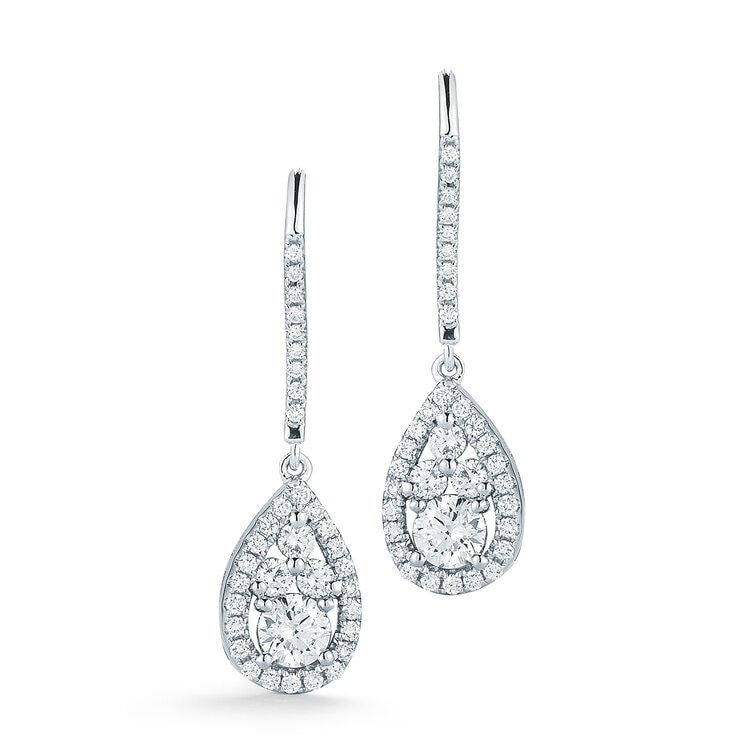 Aretes de Diamantes .95ctw, Forma de Lágrima, Oro Blanco 14kt — Imagen 2 de 2