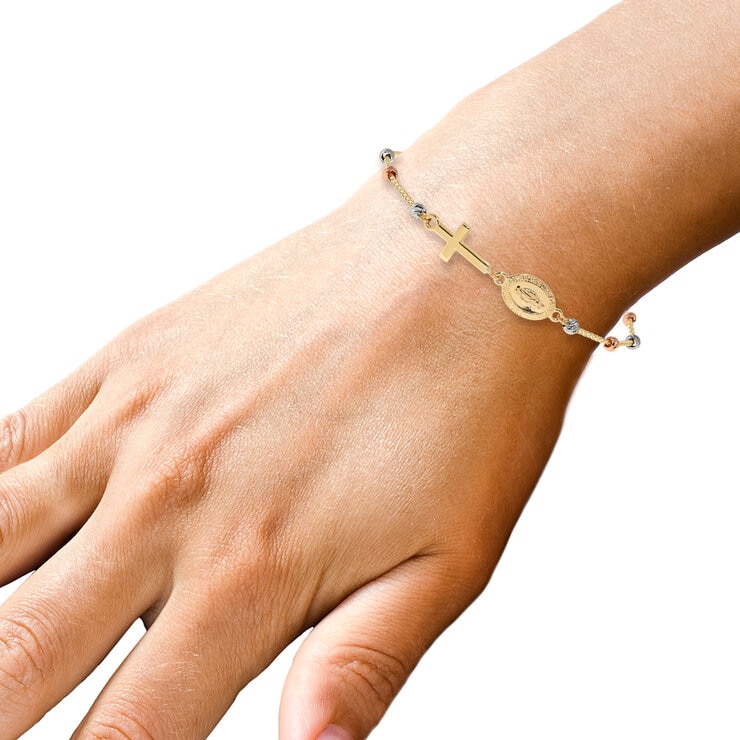Pulsera Religiosa, Oros Amarillo, Blanco y Rosa de 14K — Imagen 4 de 4