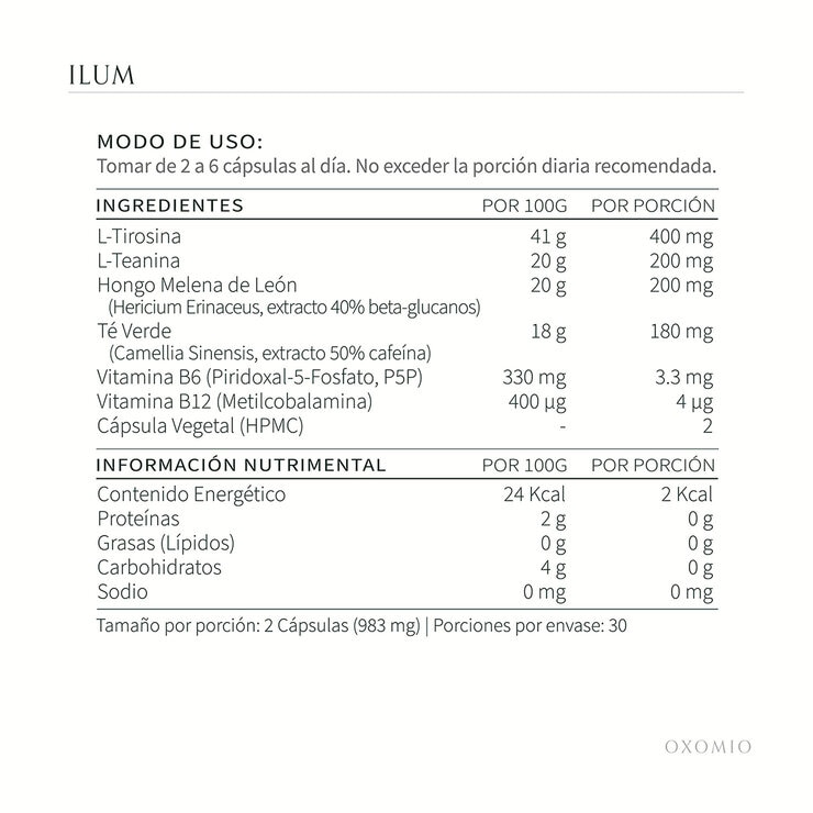 Oxomio Ilum Melena de León, Vitaminas y Aminoácidos 60 Cápsulas + Eco Refill de 60 cápsulas — Imagen 2 de 4