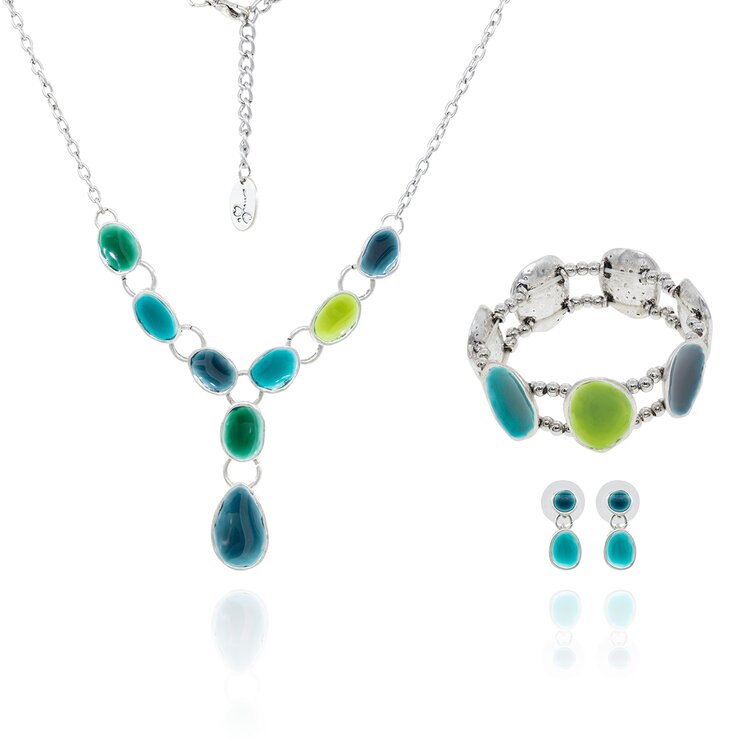 Tropicart, Juego de Collar, Aretes y Pulsera en Tonos Azules