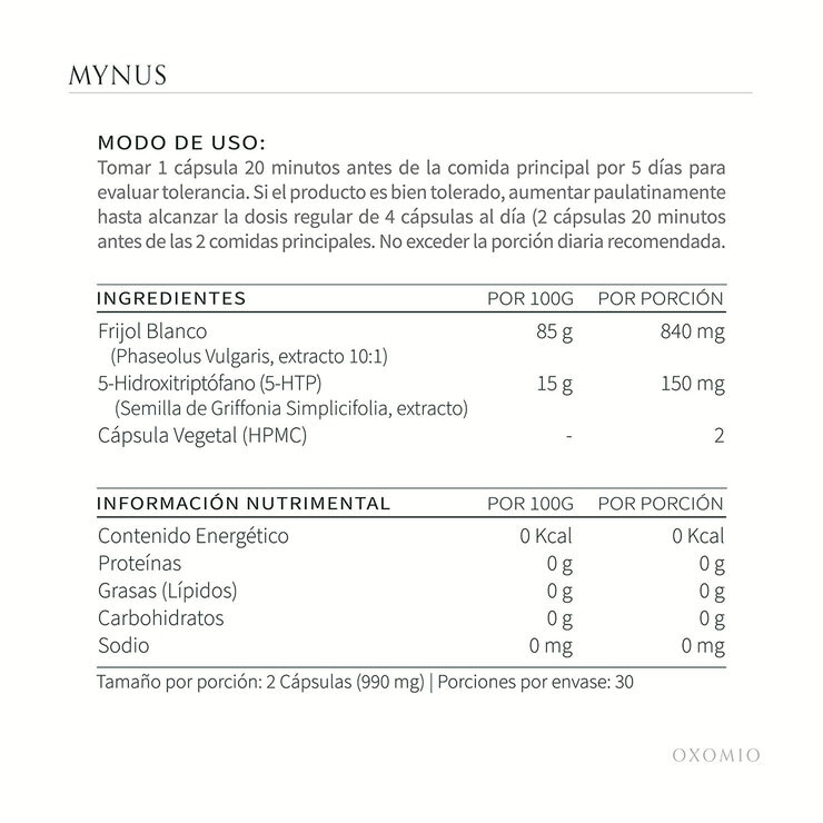 Oxomio Mynus Extracto de Frijol Blanco 60 Cápsulas + Eco Refill  de 60 Cápsulas — Imagen 2 de 4