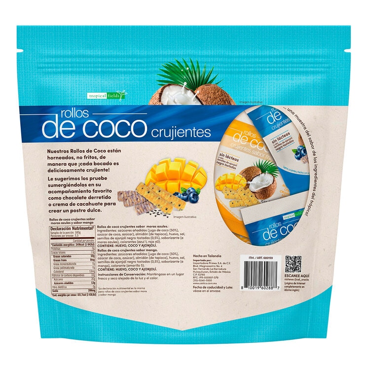 Tropical Fields Rollos de Coco sabor Mango y Mora Azul 330 g — Imagen 2 de 2