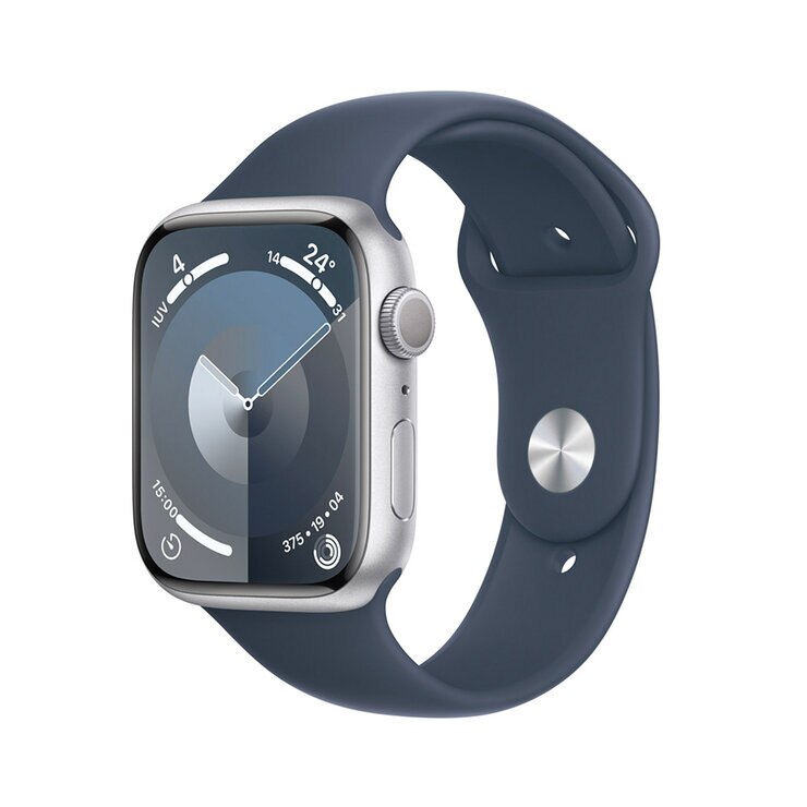 Apple Watch S9 (GPS) Caja de aluminio plata 45mm con correa deportiva Azul tempestad — Imagen 1 de 4