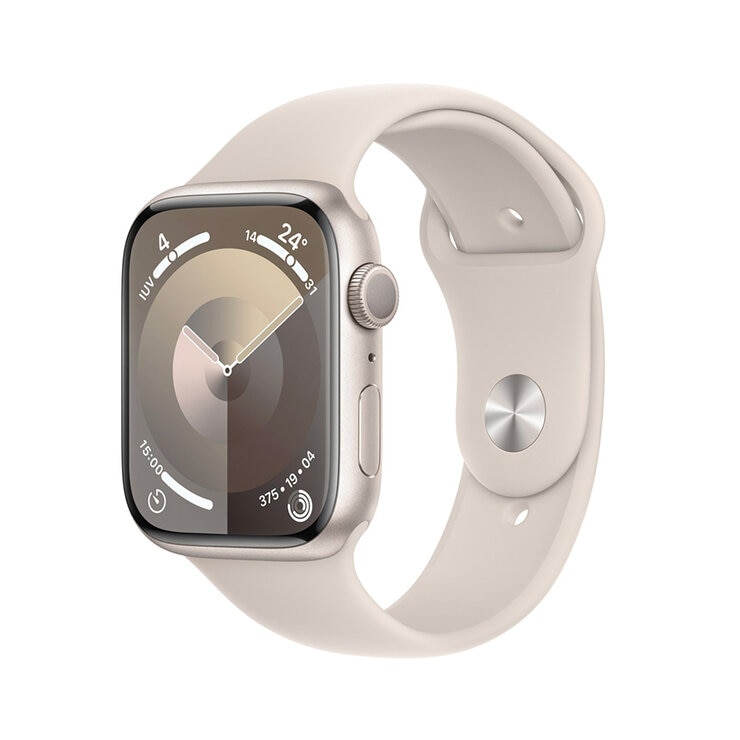 Apple Watch S9 (GPS) Caja de aluminio blanco estelar 45mm con correa deportiva blanco estelar — Imagen 1 de 4