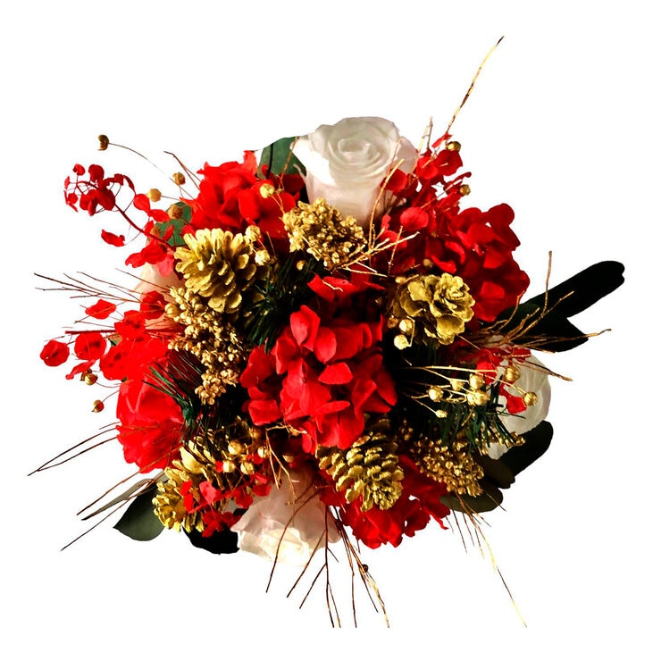 Mina'an, Bouquet Navideño Con Flores Preservadas En Tonos Rojo y Dorado — Imagen 4 de 4