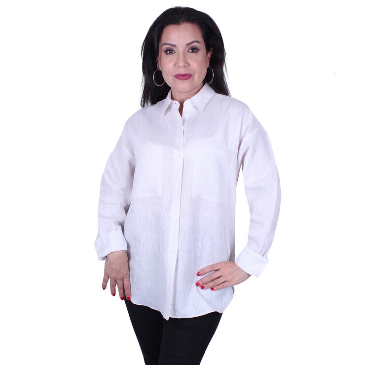 Emporio Colombo, Blusa Oversize de Lino para Dama en Varias Tallas, Color Hueso — Imagen 2 de 2