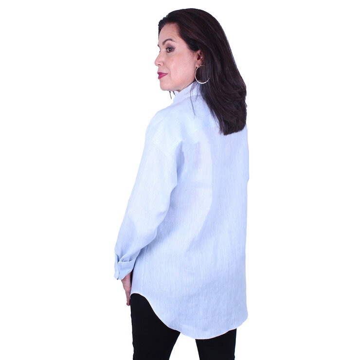 Emporio Colombo, Blusa Oversize de Lino para Dama en Varias Tallas, Color Azul Cielo — Imagen 2 de 2