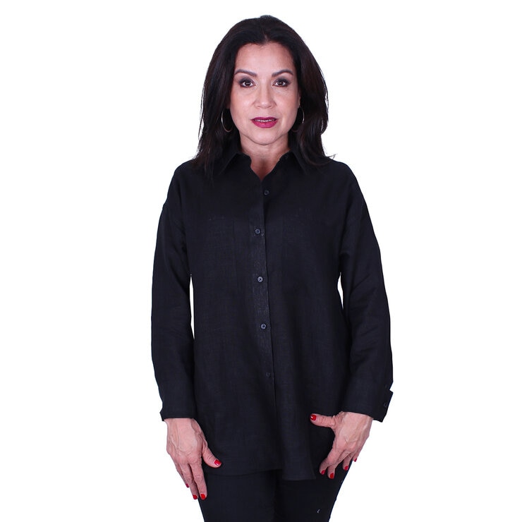 Emporio Colombo, Blusa Oversize de Lino para Dama en Varias Tallas, Color Negro — Imagen 1 de 2