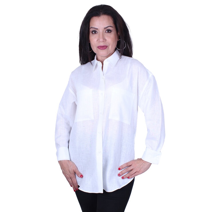 Emporio Colombo, Blusa Oversize de Lino para Dama en Varias Tallas, Color Blanco — Imagen 1 de 2