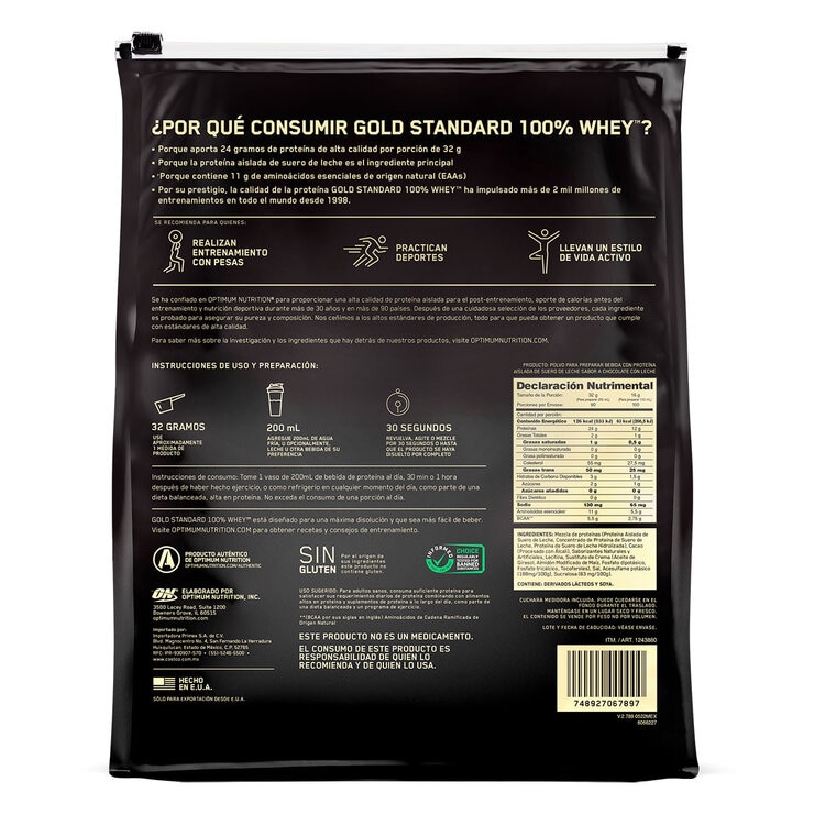 Gold Standard Whey Proteína en Polvo Sabor Chocolate con Leche 2.56kg — Imagen 2 de 2
