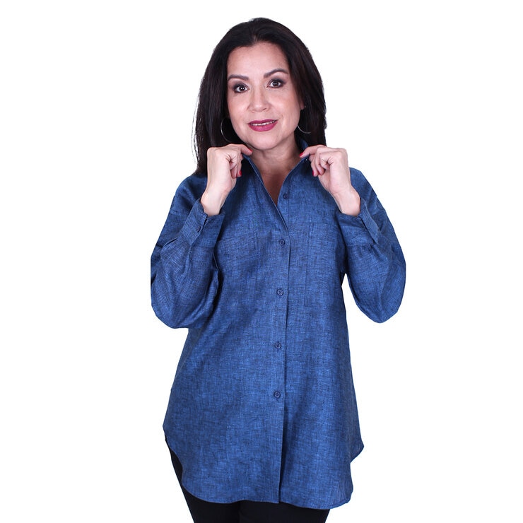 Emporio Colombo, Blusa Oversize de Lino para Dama en Varias Tallas, Color Azul — Imagen 2 de 2