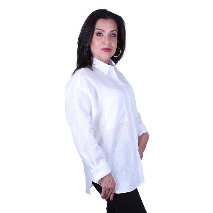 Emporio Colombo, Blusa Oversize de Lino para Dama en Varias Tallas, Color Blanco — Imagen 2 de 2