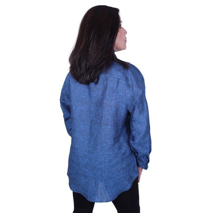 Emporio Colombo, Blusa Oversize de Lino para Dama en Varias Tallas, Color Azul — Imagen 1 de 2