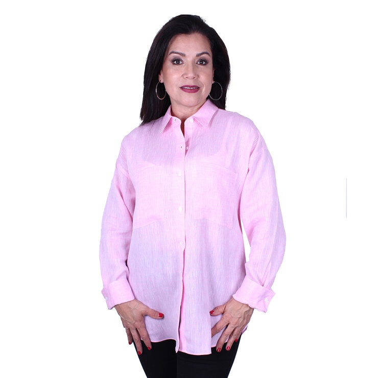 Emporio Colombo, Blusa Oversize de Lino para Dama en Varias Tallas, Color Rosa — Imagen 1 de 2